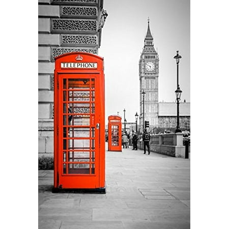 - British Phone Boxes Poster Red UK London Big Ben Phone Booth New 24x36