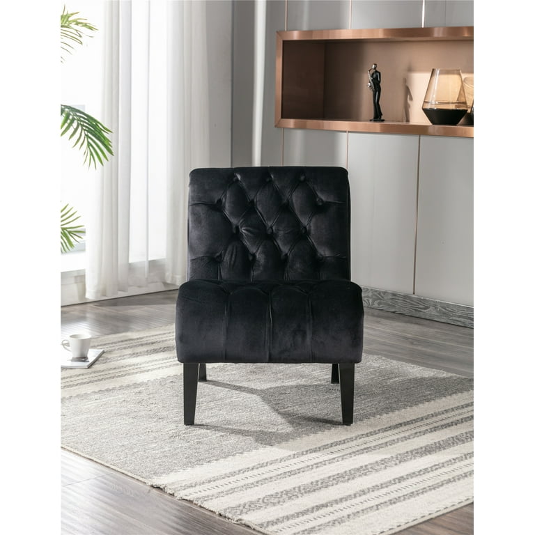 Armless Accent Chairs Modern Button Tufted Velvet Upholstered