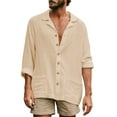 thumbnail image 1 of Kmbangi Men Long Sleeve Shirts Solid Color Loose Casual Button down Tops with Pockets Spring Clothes for Beach Streetwear, 1 of 7
