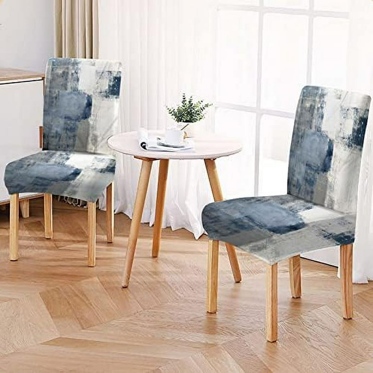 Turquoise Chair Covers Set of 4 and Table Runner Stretch Grey Chair Slipcovers for Kitchen Washable Removable Chair Protector Modern Chair Covers for
