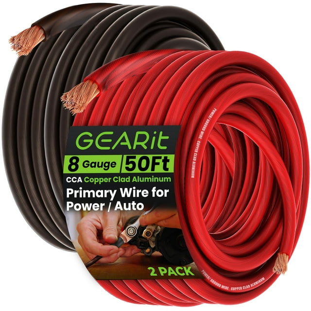 Wire GearIt calibre 8 (15 m cada uno, negro y rojo translúcido) CCA
