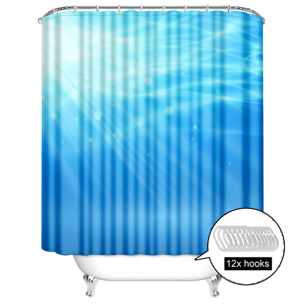 Ocean Water Waves Blue Shower Curtain with 12 Hooks