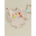 thumbnail image 3 of Suealasg Baby Boys Girls Irish Day Romper 3M 6M 12M 18M Infant Newborn Long Sleeve Round Neck Colorful Letter Embroidery Bodysuit for Saint Patrick's Day, 3 of 8