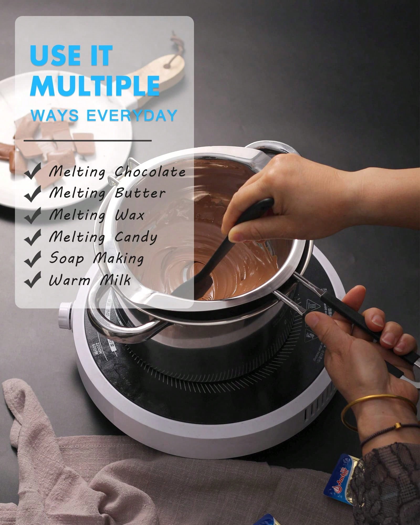 3pcs 1 Set Double Boiler Pot Set 1200ml Wax Melting Pot With 2800ml Stainless Steel Pot With Silicone Spatula Candle Wicks For Candle Making