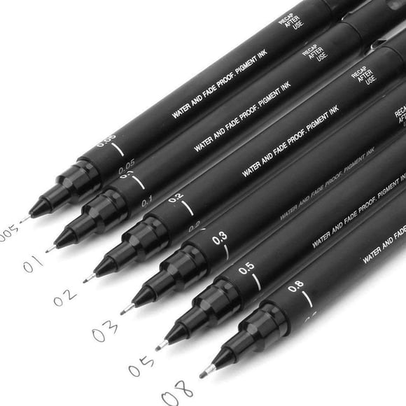 Set de 6 Plumillas Uni Pin para Dibujo, Fineliners Negros 0.05-0.8 mm