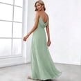 thumbnail image 4 of Women's Sage Green Pleated Chiffon Bridesmaid Long Dress with Straps, 4 of 6