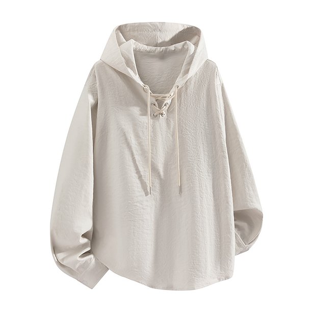 MHFRRA Sudadera con Capucha y Cuello Redondo, Informal, Texturizada, con Cordón Ajustable, Ligera y Cómoda para Otoño Beige