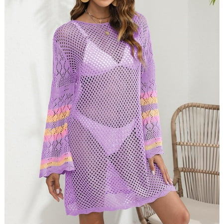 Tawop Womens Bikini Swimsuits Swimsuit Women Cover Up Bikini Loose Hollow Beach Summer Womens Swimsuits Clearance Purple Free Size