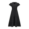 thumbnail image 6 of QLEICOM Women Casual Loose Bohemian Dress Plus Size Short Sleeve V Neck Ruffle Tiered Maxi Dress Summer Beach Swing Dress with Pocket Black XL, US Size: 16, 6 of 6
