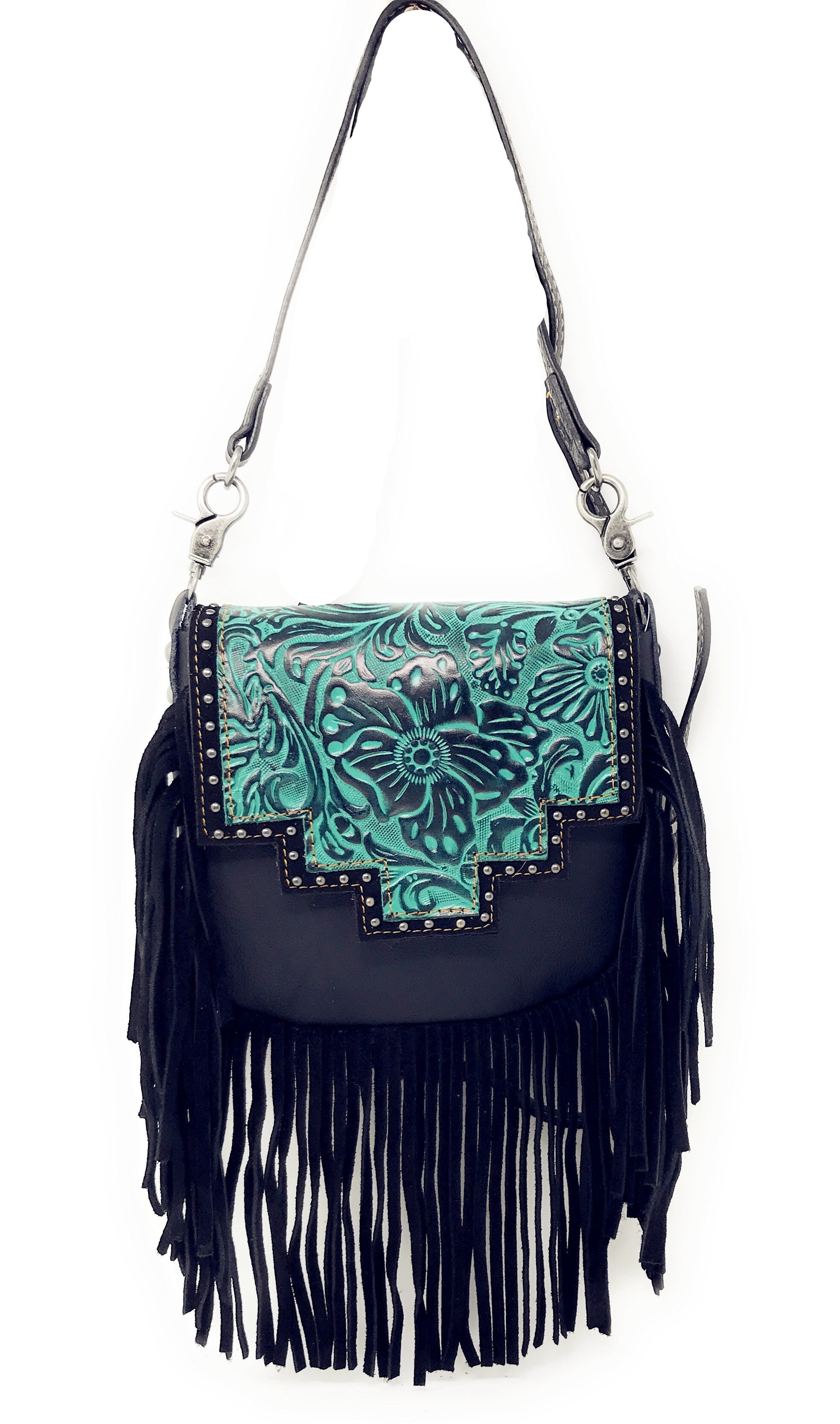 Texas West - Handcrafted Leather Western Floral Tooled Womens Fringe Clutch Crossbody Bag ...