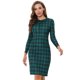 thumbnail image 1 of Vestido a media pierna de manga larga con cuello Peter Pan a cuadros vintage para mujer Verde oscuro XL, 1 of 5