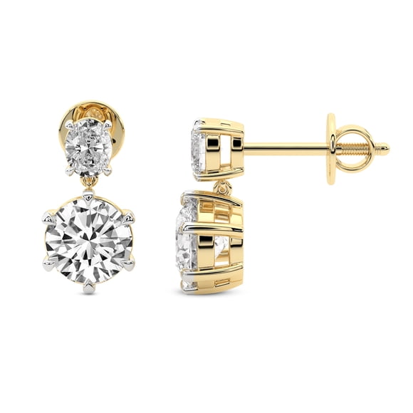 8 Carat IGI Certified Round Shape Lab Grown Diamond Earrings | 14K in Yellow Gold | Sparkling Cascades Dangling Lab Diamond Earrings | Prong Setting | FG-VS1-VS2 Quality Friendly Diamonds
