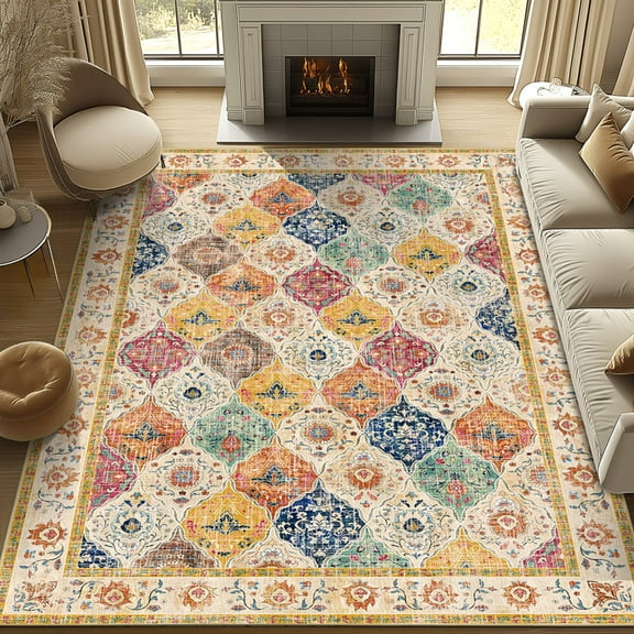 MeyJey Colorful Bohemia Area Rug Non-slip Washable Soft Throw Large Carpet Colorful 8*10