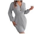 thumbnail image 2 of FcBaudy Robe à Manches Longues Col en V, Robes d'Été pour Femmes, Robes Mode Décontractées à Manches Longues Col en V Boutons Robes de Sortie Solides Robe pour Femmes, 2 of 8