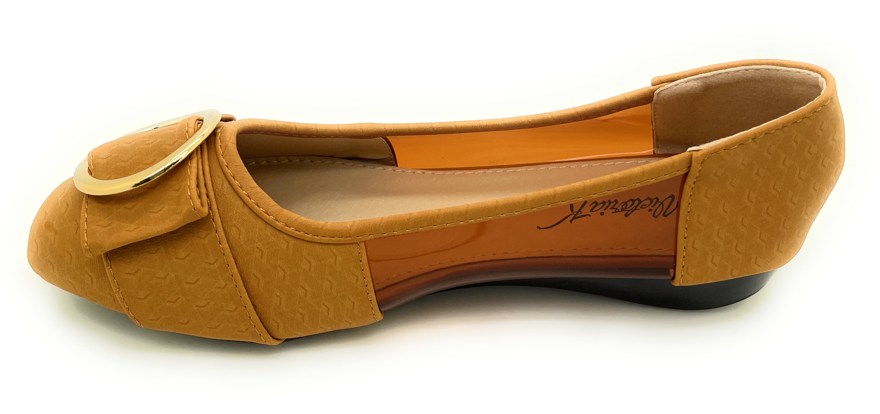 Victoria K Square Gold Black Medallion Wedge Flats (Women)