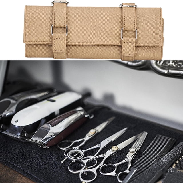 Funda de cuero PU para tijeras de peluquería, resistente al agua, 10 bolsillos, para peluquería , marrón Baoblaze bolsa de soporte de cizalla
