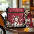 thumbnail image 6 of Yuyamidu Snowman Bow Women Crossbody Bag 2‑Piece Set with Wallet Christmas Themed Pattern, Multi Zipper Pockets, Adjustable Strap, Water‑Resistant PU Leather Ideal for Holiday Outings, Gifts, 6 of 7