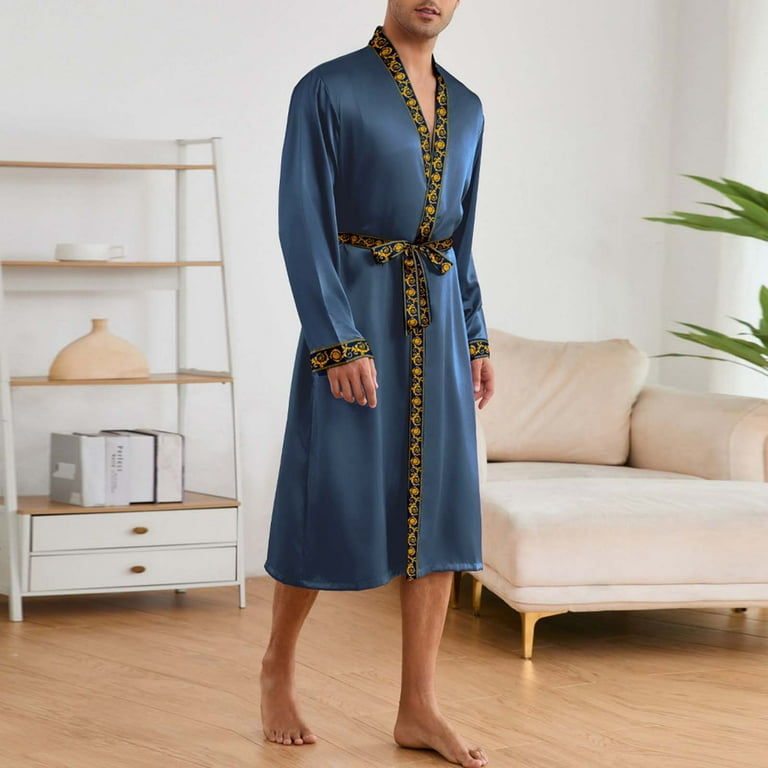 slim fit dress slacks Men's Satin Kimono Robe Malam  Black & Gold  Tor Loungewear