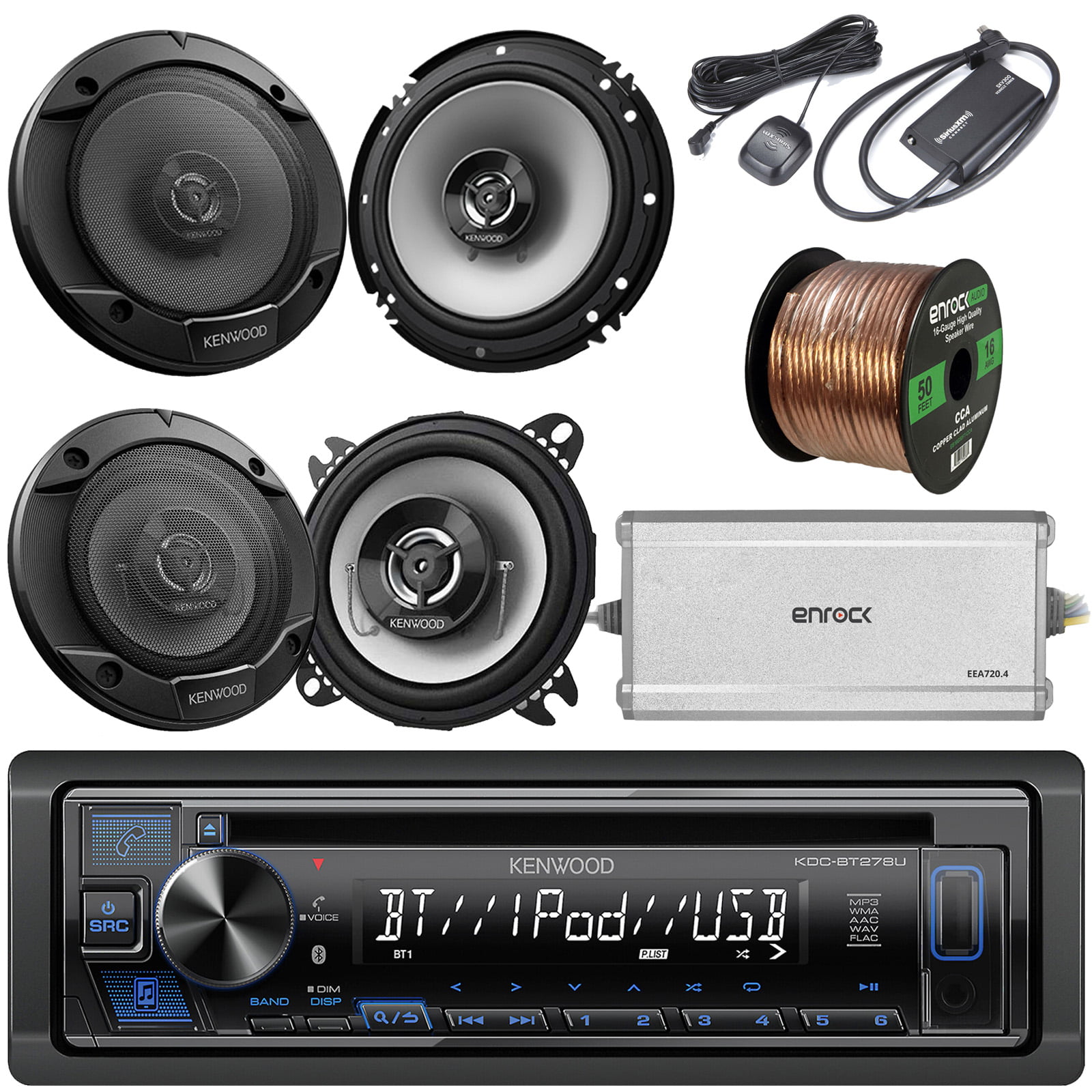 4 Kenwood 2Way 6.5"Coaxial Speakers,Kenwood Car iPod Bluetooth USB AUX Mp3 Radio 