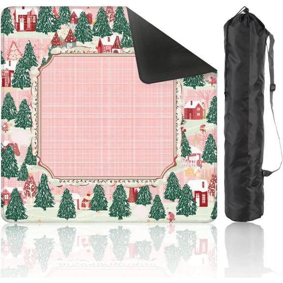 Pink Christmas Mahjong Mat 31.5 x 31.5in Non-Slip Noise-Reducing for Poker, Cards & Board Games