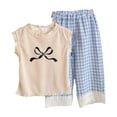thumbnail image 1 of Hiiyo Toddler Girls Outfits Ruffle Sleeve T-Shirt Checkered Lace Pants Suit, 2-Piece, 1 of 3