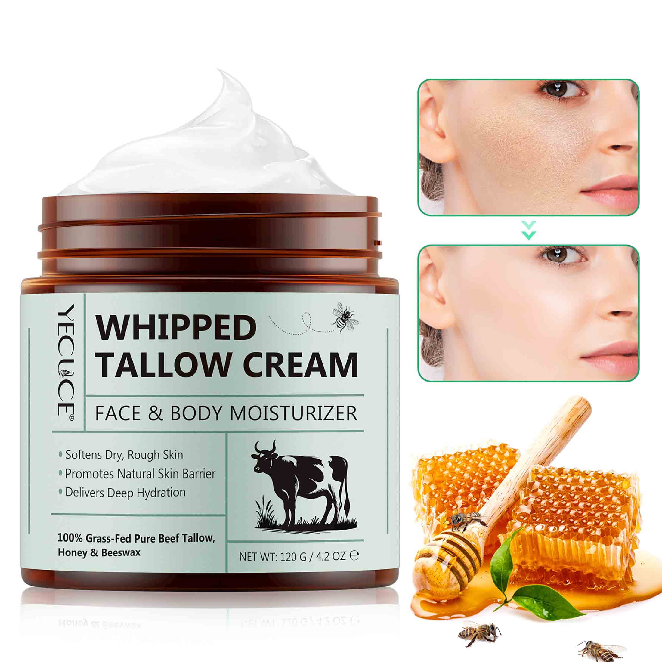 3 Pack Whipped Tallow Balm for Skin Care, Delivers Deep Hydration, Natural, for Sensitive Skin