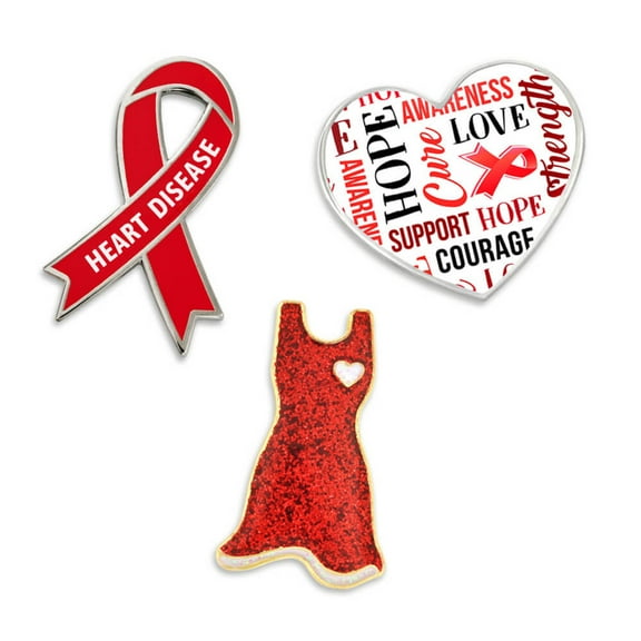 PinMart Heart Disease Awareness Enamel Lapel Pin – Nickel Plated Ribbon Pin