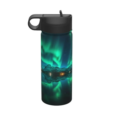 

Goofa Northern Lights for Insulated Kettle 18oz Water Bottle Insulated Tumbler with Handle & Flip Straw - Fits in Cup Holder Leak Resistant Tumbler