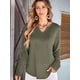 thumbnail image 5 of Blusas para Mujer, de Punto Gofre, de Larga, con Cuello en V y Muescas, Informales, Modernas, de Color Liso, Holgadas. Verde M, 5 of 8