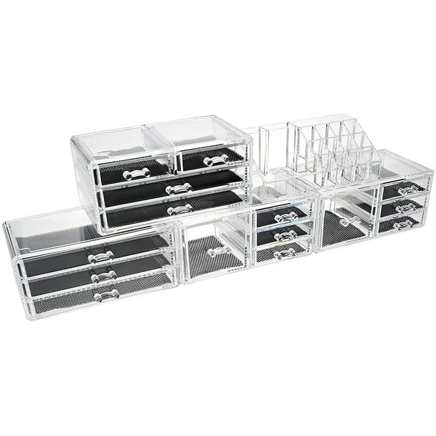 Zwitsers Raar voetstappen Unique Home Acrylic Makeup Cosmetic Organizer Set 5 Piece to Conceal  Lipstick, Eye-Shadow, Brushes with 4 Storage Drawers, Clear, 5 Piece Set -  Walmart.com