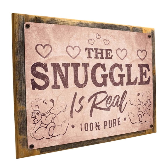 Framed The Snuggle is Real 9"x12" Metal Sign, Wall Decor for Mancave, Den, or Gameroom, Hand-Crafted from reclaimed materials