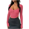 thumbnail image 1 of Pitauce Womens Long Sleeve Bodycon Crop Tops Deep V-Neck Twist Front Ribbed Knit Sweater Y2K Going Out Top, 1 of 6