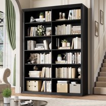 Rresyet 71.8" L *47.2“W Wooden Bookcase and Bookshelf – Extra Large Bookshelf with Double Storage, Elegant Design for Living Room, Office, and Apartment