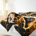 thumbnail image 4 of jejeloiu Cartoon Gamepard Queen Comforter Set,Abstract Lightning Pattern Bedding Sets,Orange Black Bedding Comforter Set For Boys Kids,Luxury Bedroom Decor Reversible,3pcs, 4 of 8