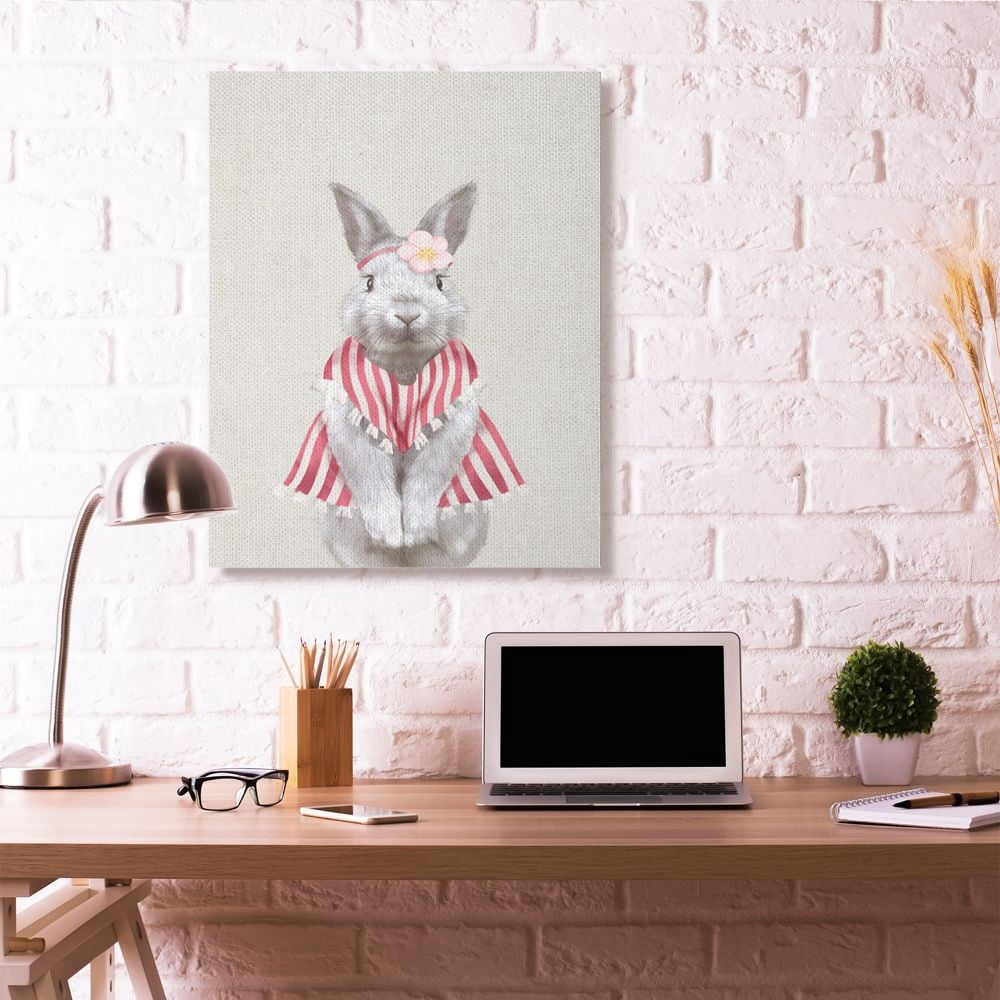 Maid Bunny Kids Animal Pink Painting Super Oversized Stretched Canvas Wall Art by Ziwei Li