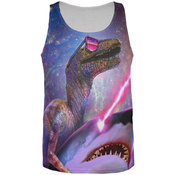 Velociraptor Laser Shark in Space All Over Mens Tank Top Multi SM