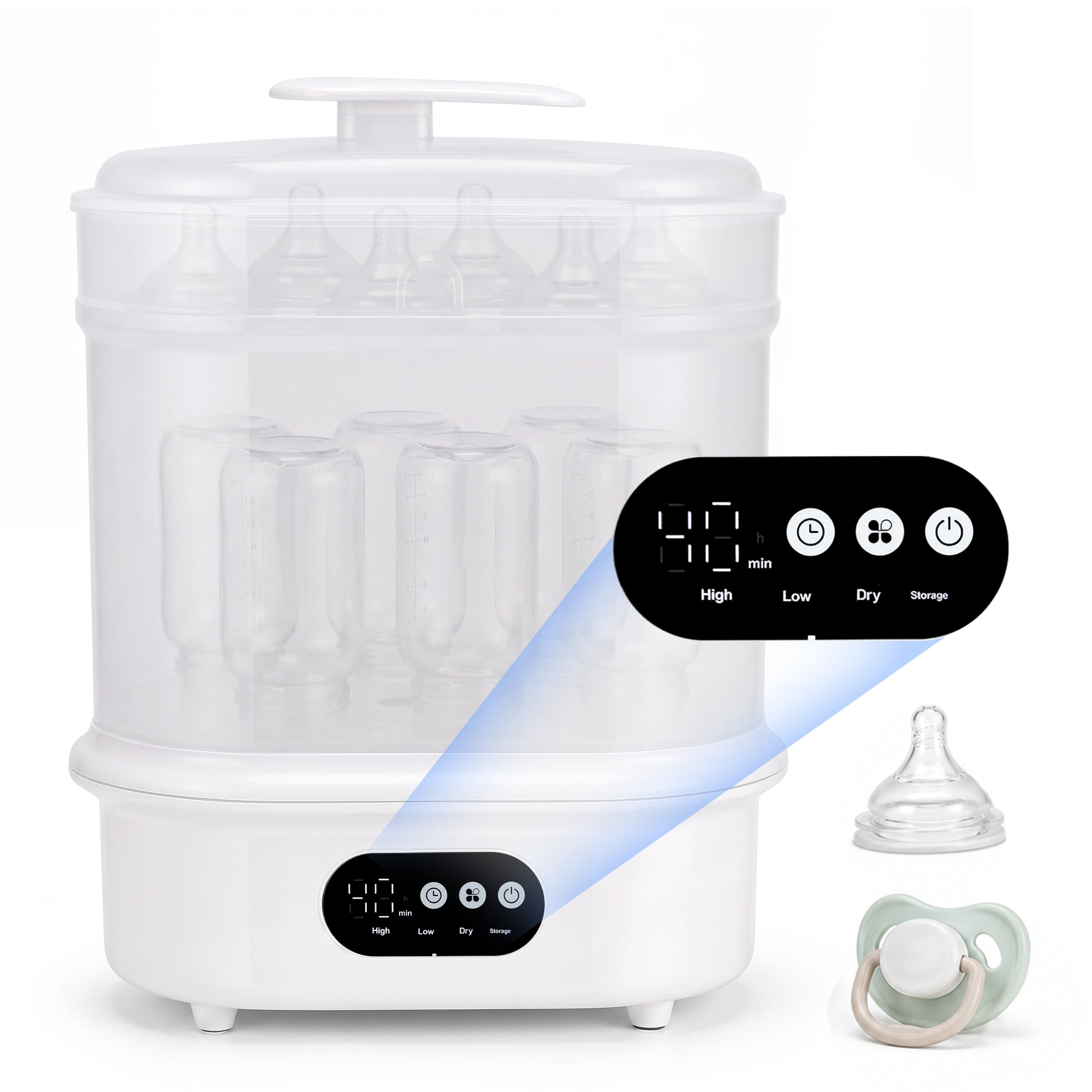 8-in-1 Bottle Sterilizer and Dryer, Electric Steam with Baby Bottle Warmer, Food Prep, White