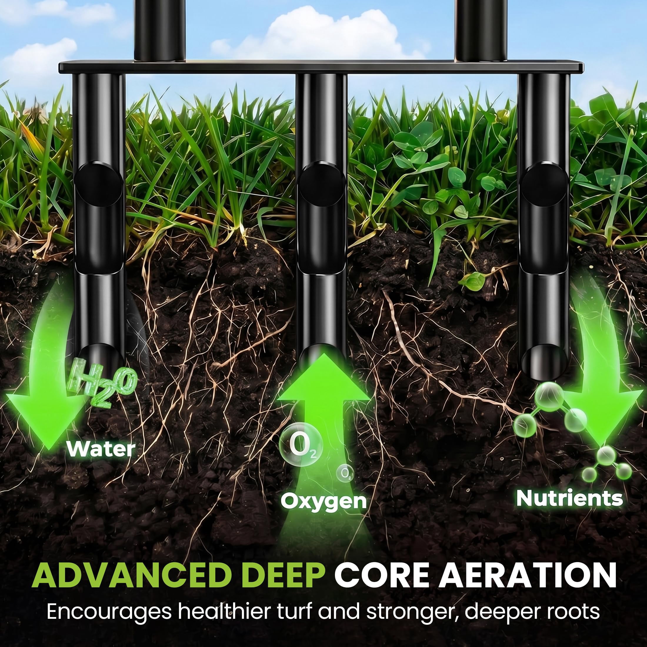 Manual Lawn Core Aerator Tool - Heavy Duty Hand Soil With 3 Hollow Tines  Pre-assembled & Garden Plug Remover For Grass Growth Improvem