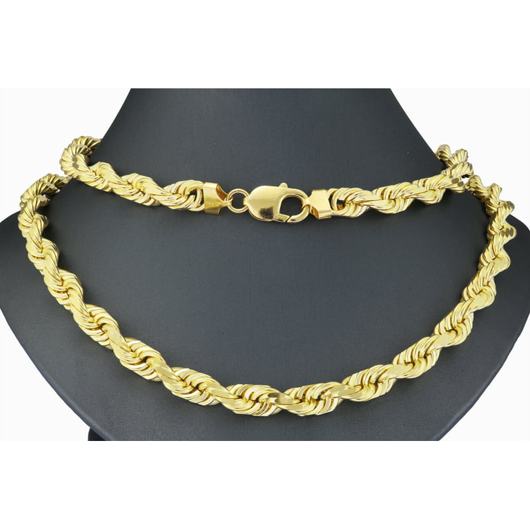 Nuragold 14k Yellow Gold 8mm Solid Rope Chain Diamond Cut Link
