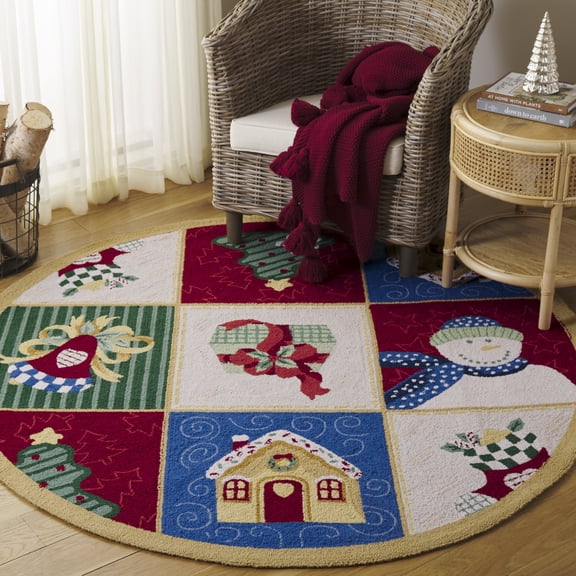 Safavieh Chelsea Dean Geometric Wool Area Rug, White/Multi, 4' x 4' Round