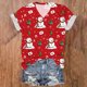 thumbnail image 2 of Mujeres Navidad Tops Imprimir Suéter Cuello en V Manga Corta, Poliéster Casual Top para las Vacaciones Y la Fiesta, 2 of 3