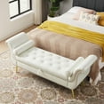 thumbnail image 3 of End of Bed Bench with Storage, Upholstered PU Leather Ottoman Bench with Rivet, Rolled Arms and Metal Legs, Flip Top Storage Sofa Bench for Bedroom Living Room, White, 3 of 7