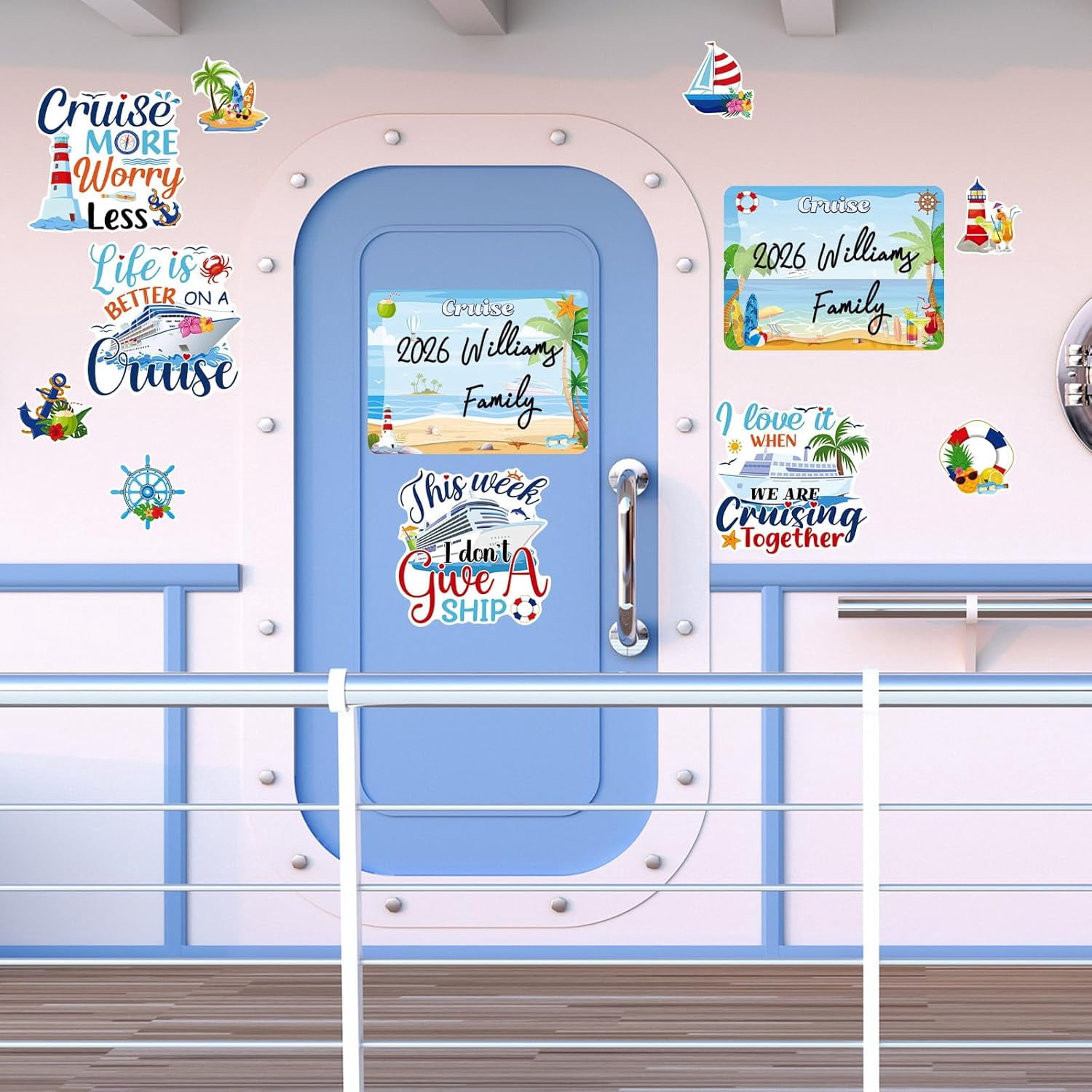 Large Cruise Door Decorations Magnetic - 12PCS Summer Beach Vacation Cruise Door Magnets with 3 Pens Funny Sea Navigation Cruise Ship Door Decoration Stickers for Carnival Cabin Stateroom