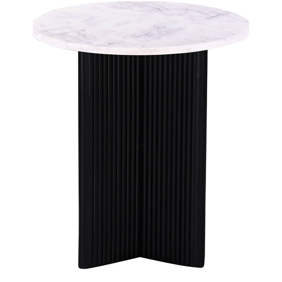 Compact White Marble Topped Side Table For Small Areas Modern Round Accent With Top And Mango Wood Base