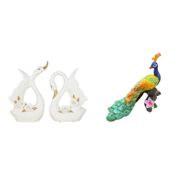 Elegante Juego De Esculturas De Cerámica De Cisne Y Pavo Real Para Estantería, Armario, Jardín, Decoración Del Hogar, Adorno, Artesanías Y Exhibición.