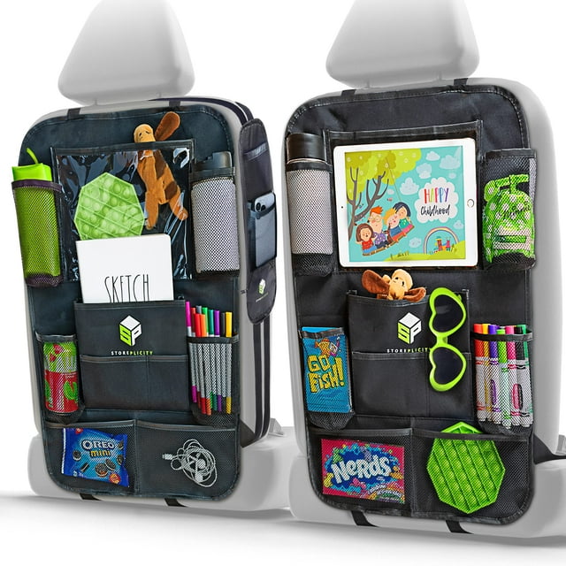 Universal Car Backseat Organizer Set – 2 Back Seat Organizers and Storage for kids, 24 x 16 In. Seat Back, 14.5 x 5 In. Seat Side – 13 Pockets Total – Car Back of Seat Organizer by Storeplicity