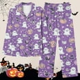 thumbnail image 6 of Uaswgudfs Women's Halloween Print Flannel Pajama Set - Cozy Button-Up Shirt & Straight-Leg Pants for Festive Loungewear Purple-B 2XL, 6 of 6