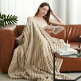 thumbnail image 4 of Amelie Home Faux Fur Throw Blanket – Soft Fluffy Striped Plush for Couch or Bed, Beige 55"x70", 4 of 5