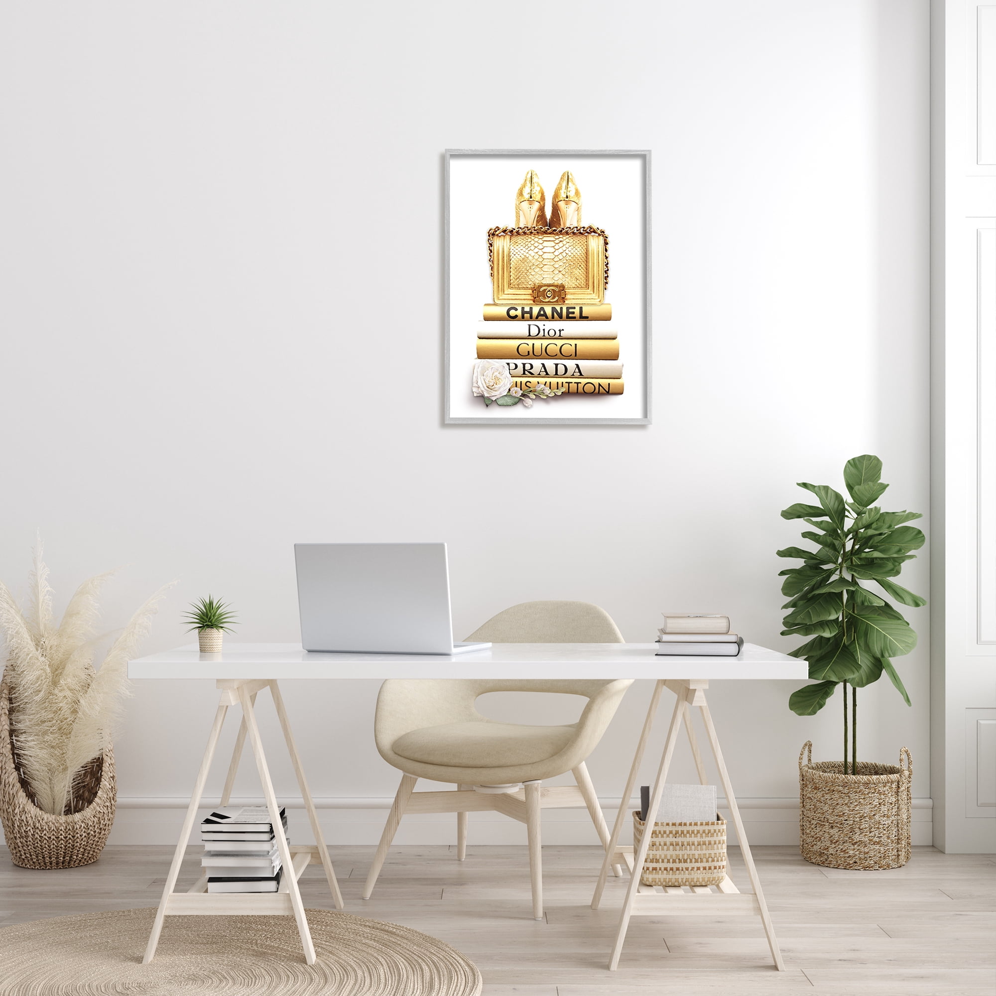 Stupell Home Décor Industries Divine Golden Fashion Purse on Glam Designer Bookstack, 24 x 30, Designed by Ros Ruseva
