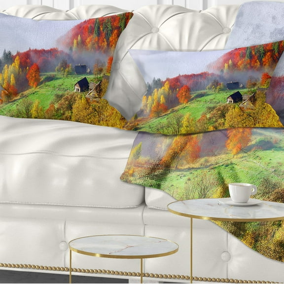Designart Colorful Autumn Landscape in Mountains - Landscape Printed Throw Pillow - 12x20